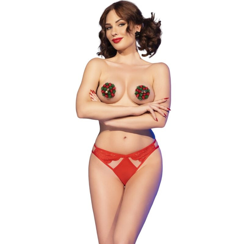 Chilirose - Cr 4839 Ensemble De Noël Cache-Tétons + Culotte Rouge L/Xl